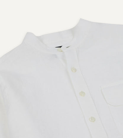 Drake's White Linen Mandarin Collar Shirt