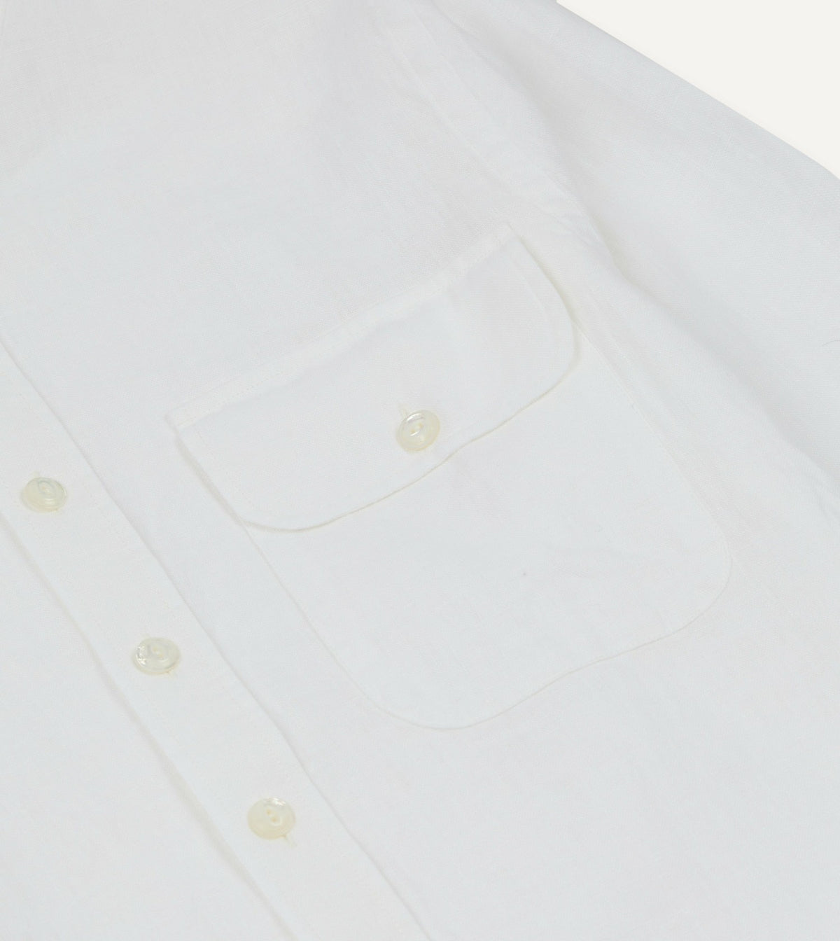 Drake's White Linen Mandarin Collar Shirt