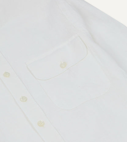 Drake's White Linen Mandarin Collar Shirt
