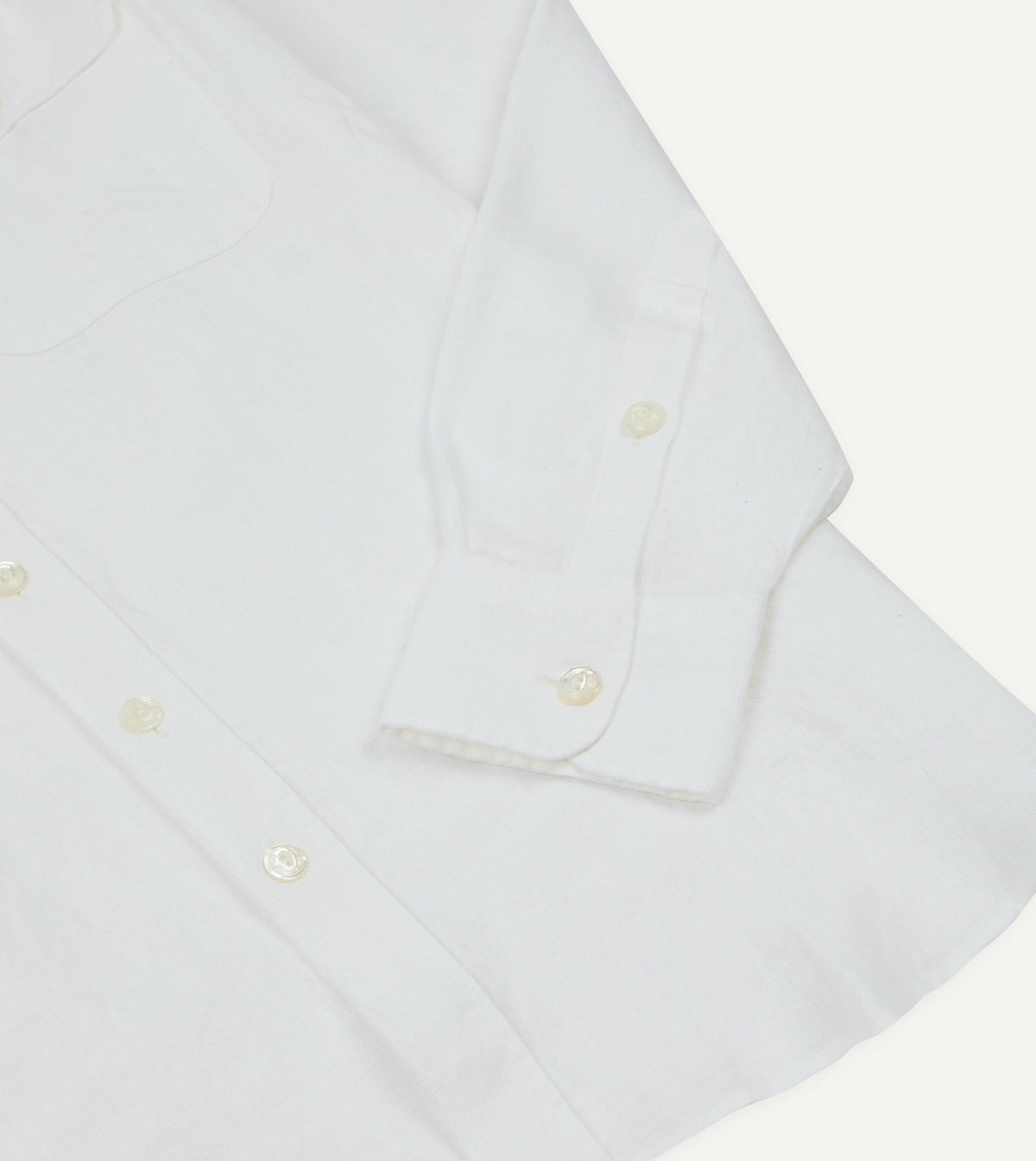 Drake's White Linen Mandarin Collar Shirt
