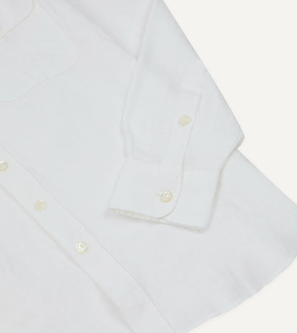 Drake's White Linen Mandarin Collar Shirt