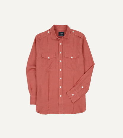 Drake's Pink Linen Pintuck Military Shirt