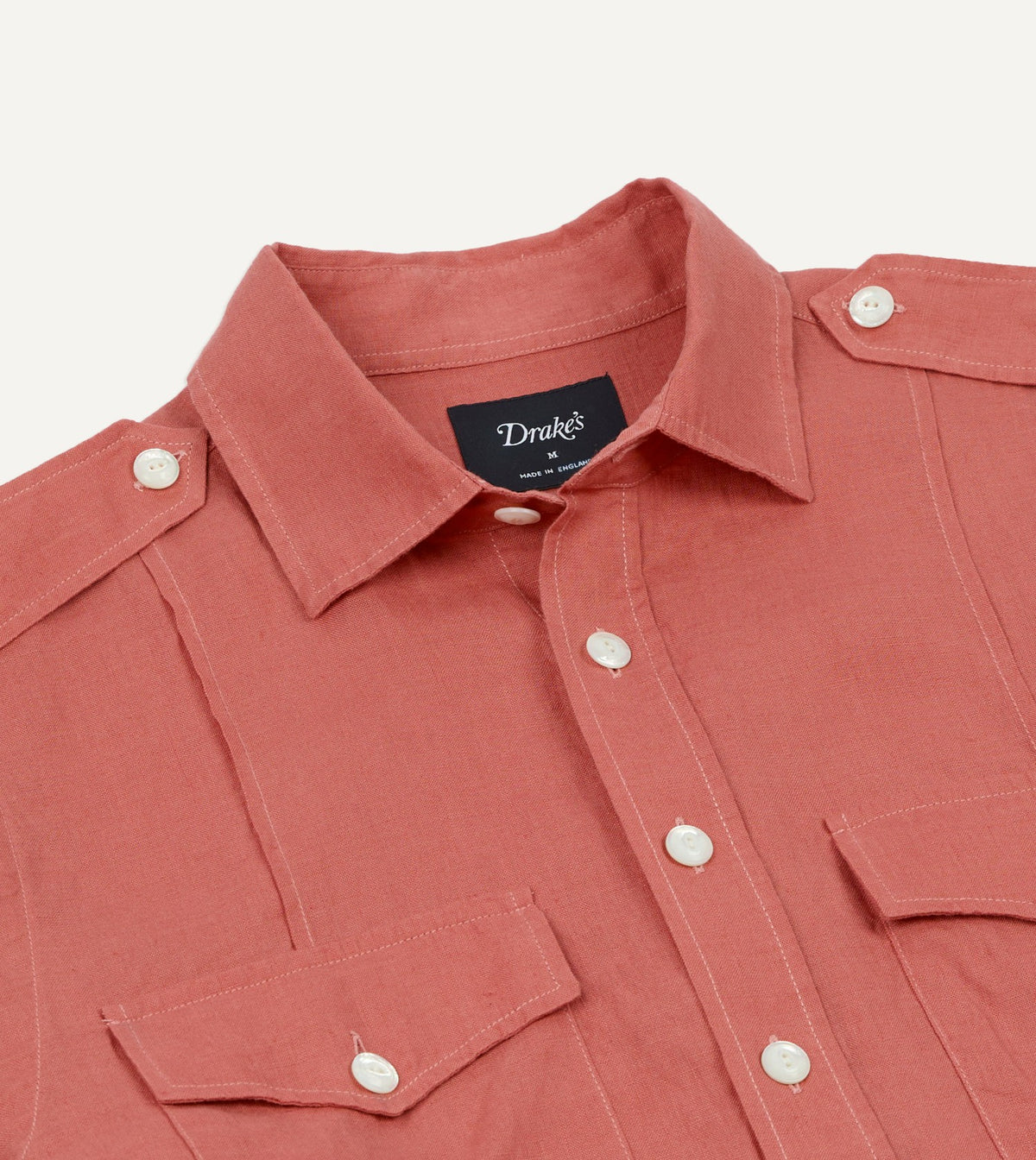 Drake's Pink Linen Pintuck Military Shirt