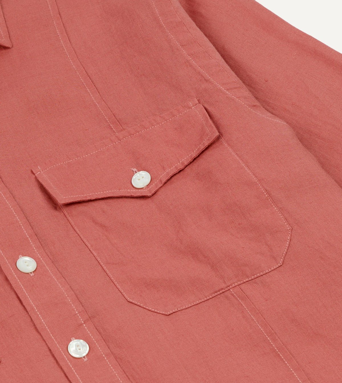 Drake's Pink Linen Pintuck Military Shirt
