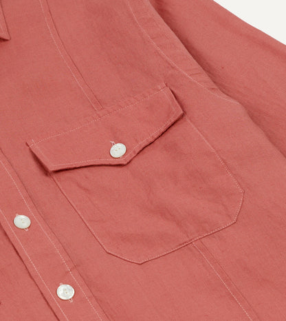 Drake's Pink Linen Pintuck Military Shirt