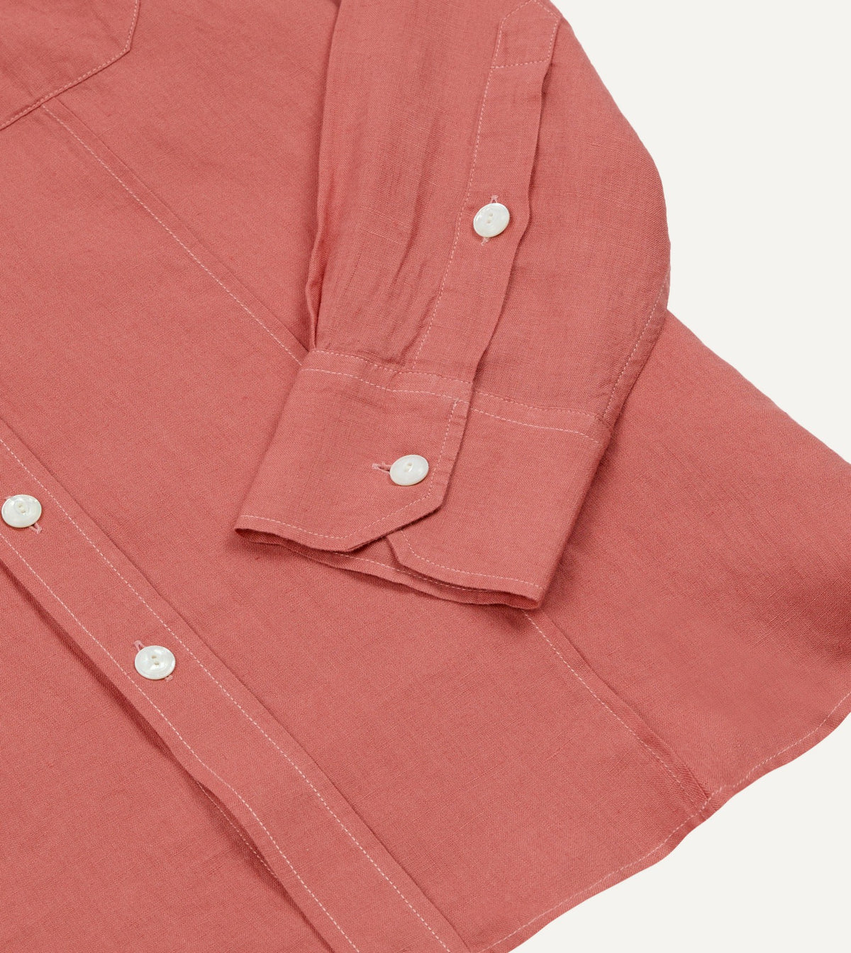 Drake's Pink Linen Pintuck Military Shirt