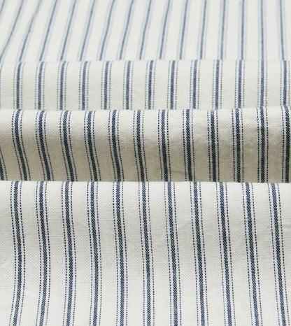Drake's Indigo Stripe Cotton Mandarin Collar Popover Shirt