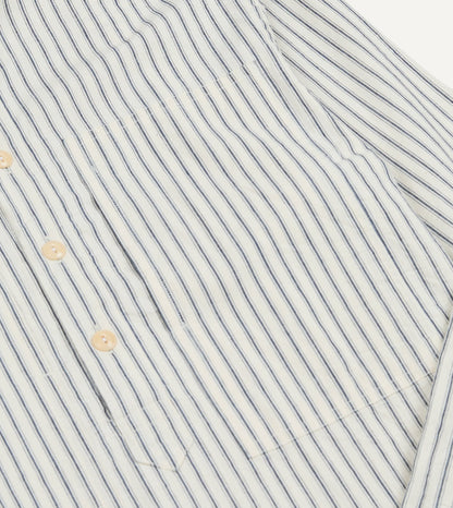 Drake's Indigo Stripe Cotton Mandarin Collar Popover Shirt