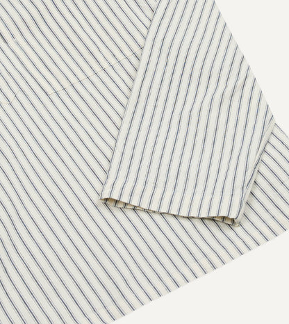 Drake's Indigo Stripe Cotton Mandarin Collar Popover Shirt