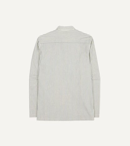 Drake's Indigo Stripe Cotton Mandarin Collar Popover Shirt
