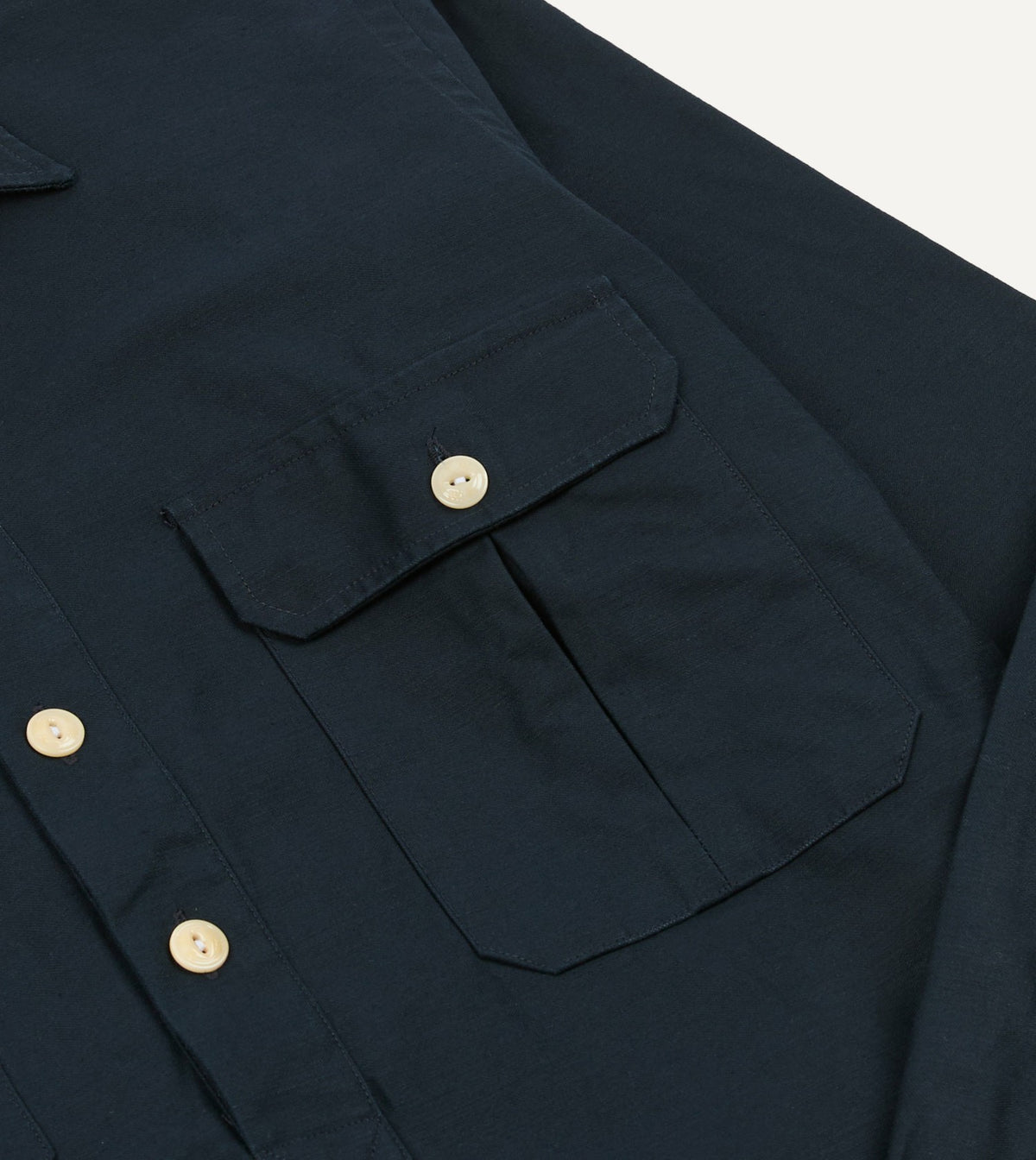Drake's Navy Satin Cotton Popover Work Shirt