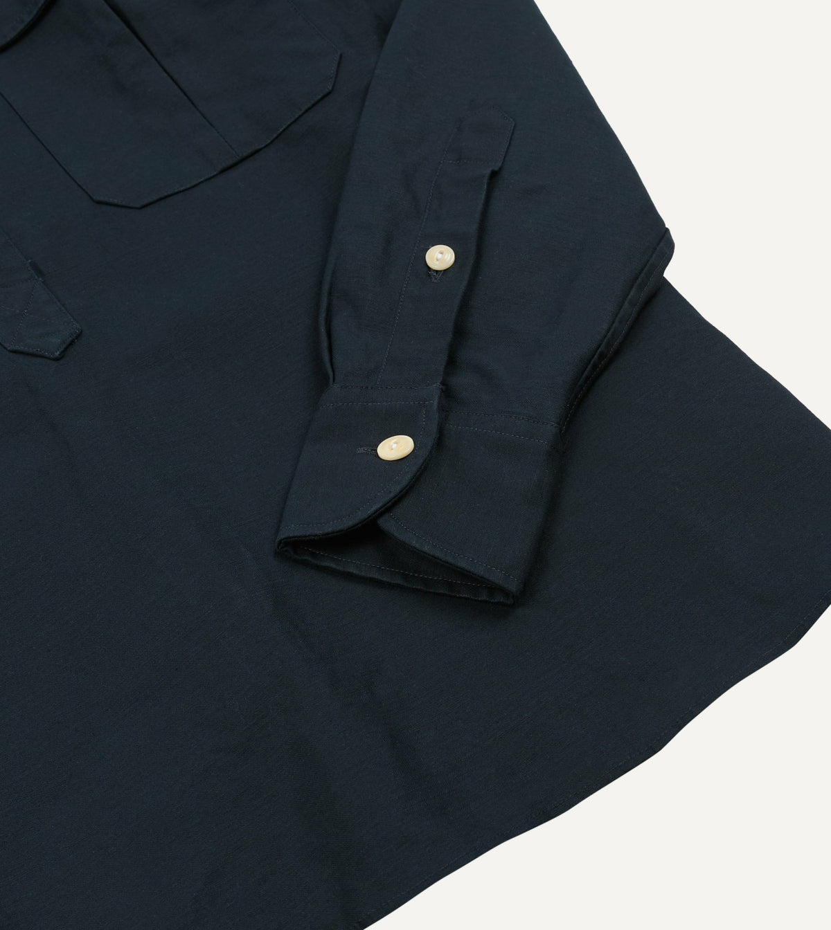 Drake's Navy Satin Cotton Popover Work Shirt