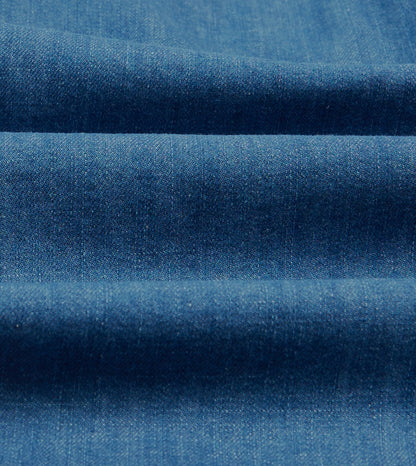 Drake's Blue Denim Spread Collar Popover Shirt