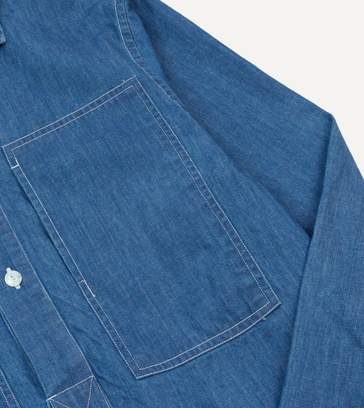 Drake's Blue Denim Spread Collar Popover Shirt