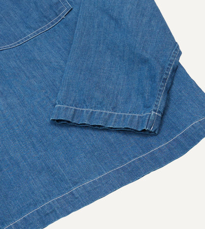Drake's Blue Denim Spread Collar Popover Shirt