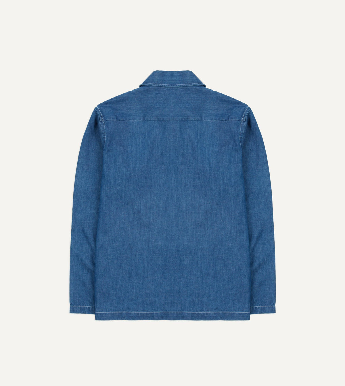 Drake's Blue Denim Spread Collar Popover Shirt