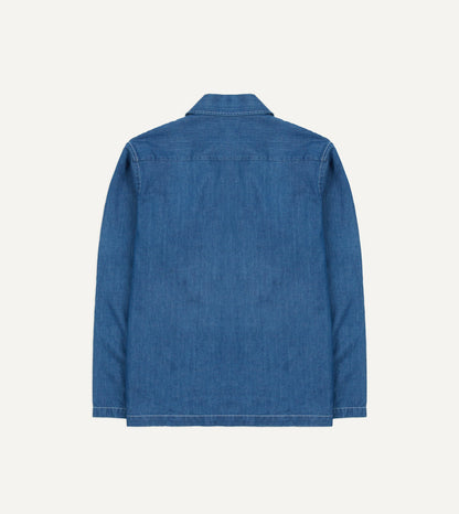 Drake's Blue Denim Spread Collar Popover Shirt
