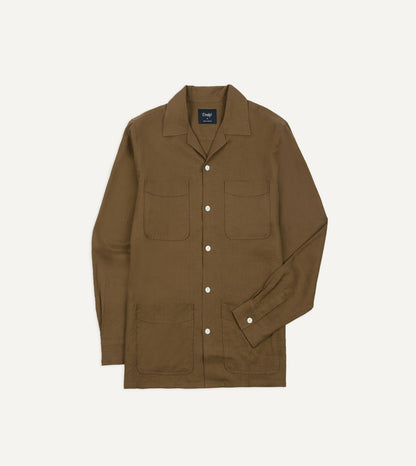 Drake's Khaki Linen Four-Pocket Camp Collar Work Shirt