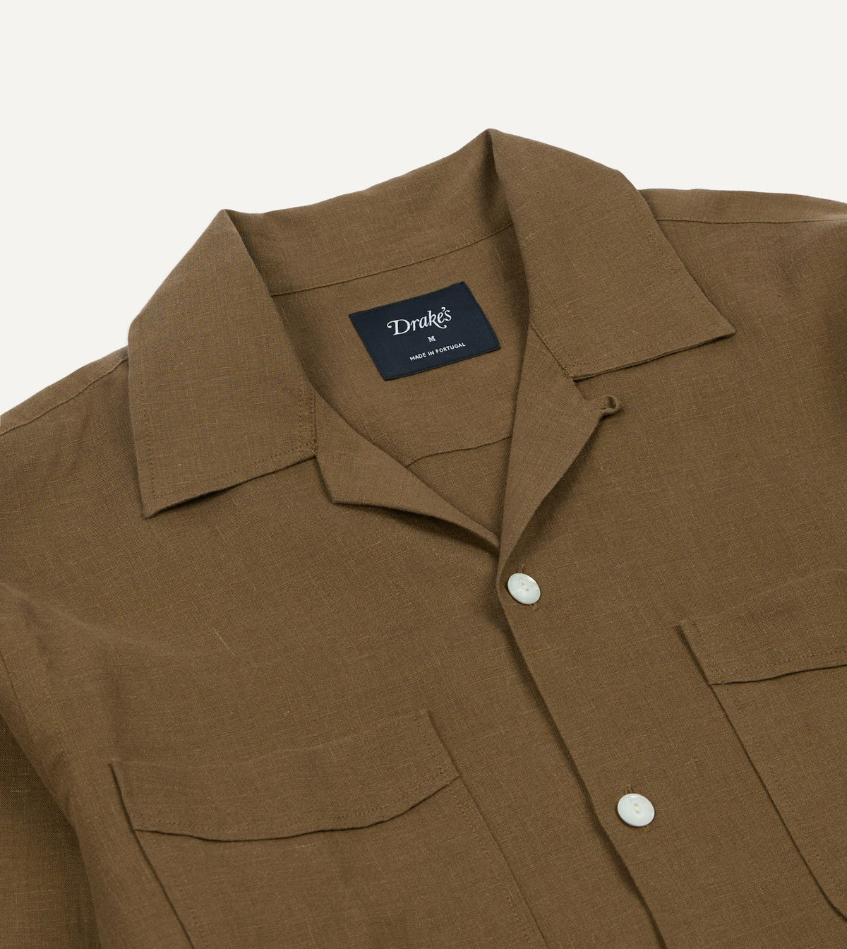 Drake's Khaki Linen Four-Pocket Camp Collar Work Shirt