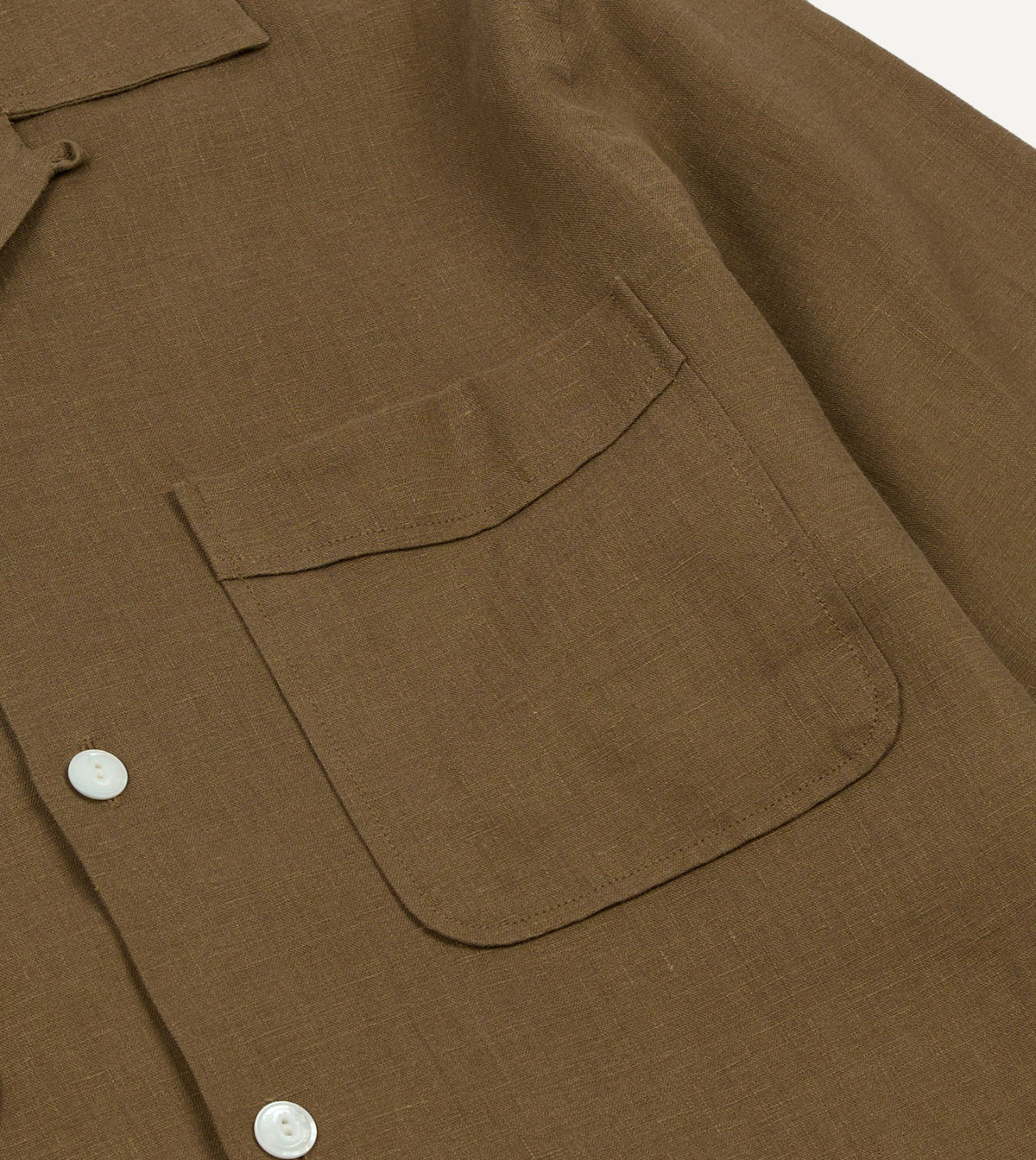 Drake's Khaki Linen Four-Pocket Camp Collar Work Shirt