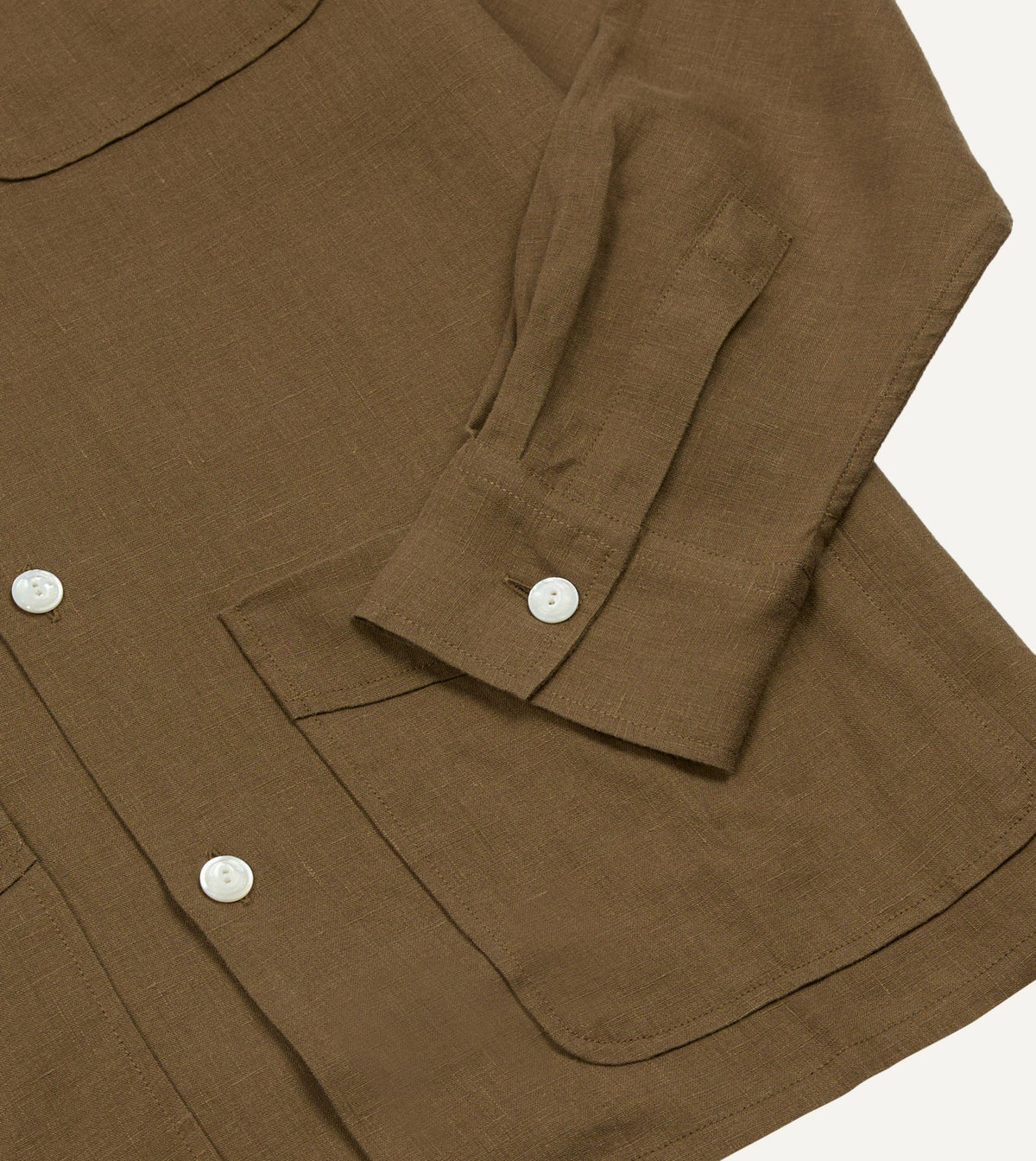 Drake's Khaki Linen Four-Pocket Camp Collar Work Shirt