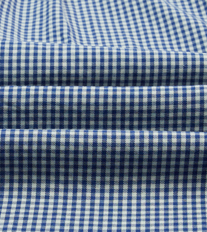 Drake's Blue Gingham Brushed Cotton Long Point Collar Popover Shirt