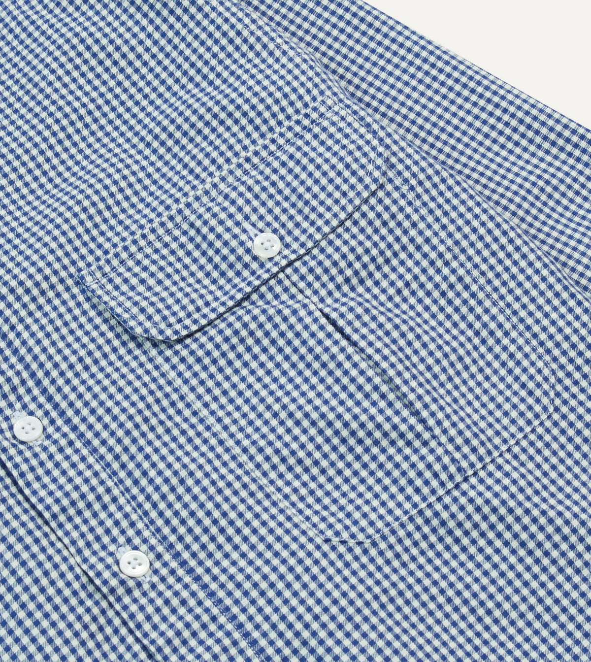 Drake's Blue Gingham Brushed Cotton Long Point Collar Popover Shirt