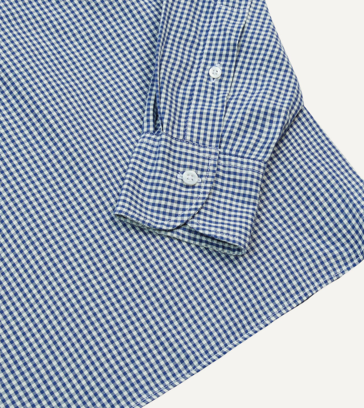 Drake's Blue Gingham Brushed Cotton Long Point Collar Popover Shirt