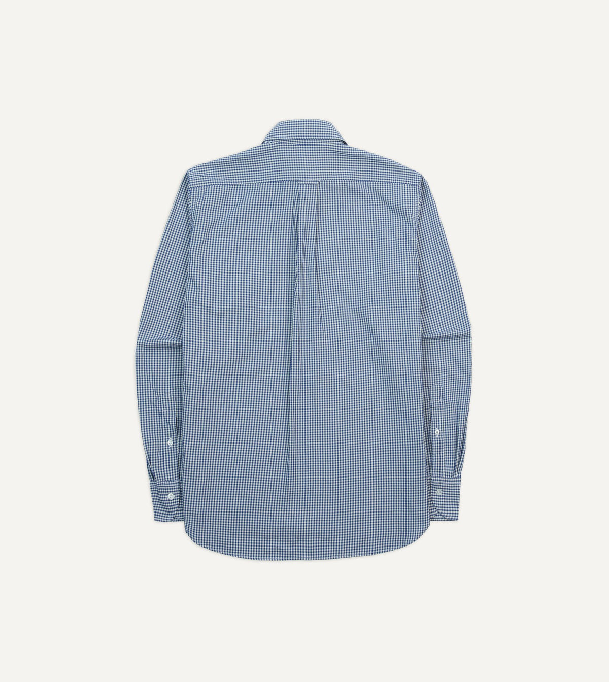 Drake's Blue Gingham Brushed Cotton Long Point Collar Popover Shirt