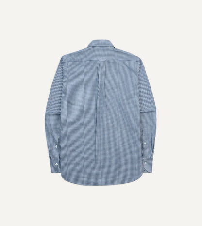 Drake's Blue Gingham Brushed Cotton Long Point Collar Popover Shirt