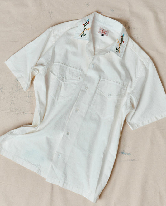 Drake's Mayumi Y. for Drake’s Embroidered Cotton-Linen Camp Collar Short Sleeve Shirt