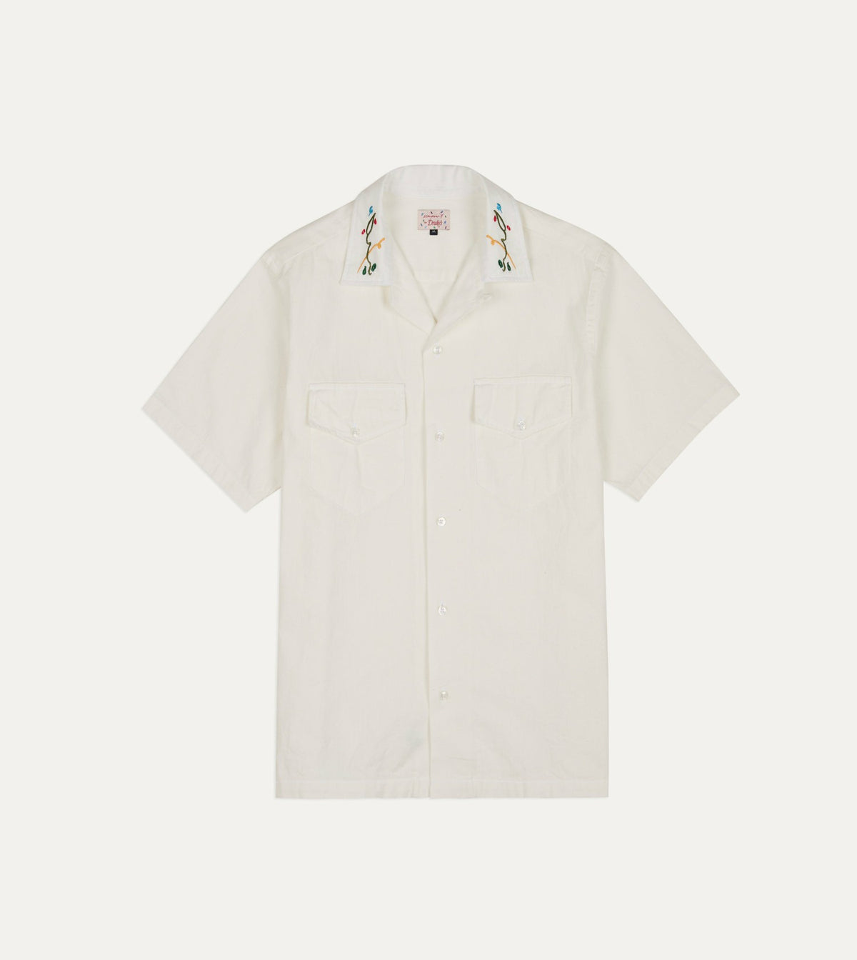 Drake's Mayumi Y. for Drake’s Embroidered Cotton-Linen Camp Collar Short Sleeve Shirt