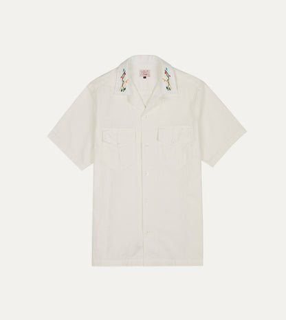 Drake's Mayumi Y. for Drake’s Embroidered Cotton-Linen Camp Collar Short Sleeve Shirt