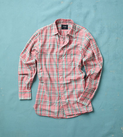 Drake's Pink and Green Madras Check Cotton Button-Down Shirt