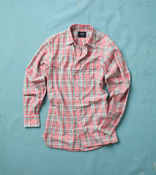 Drake's Pink and Green Madras Check Cotton Button-Down Shirt