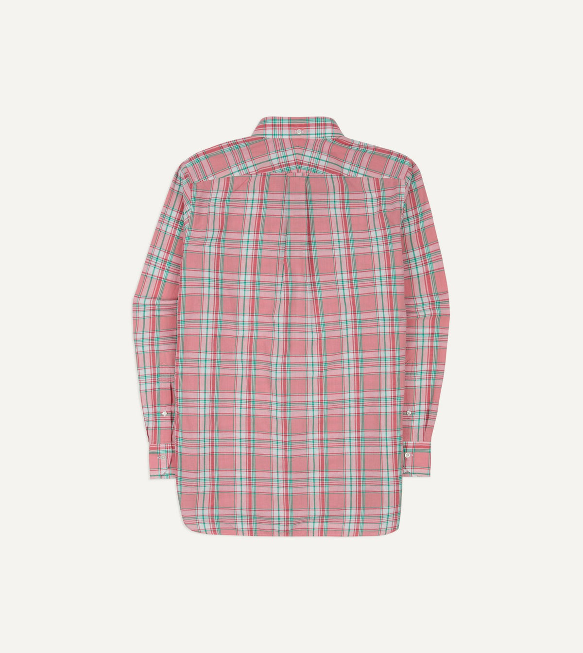 Drake's Pink and Green Madras Check Cotton Button-Down Shirt