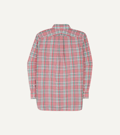 Drake's Pink and Green Madras Check Cotton Button-Down Shirt