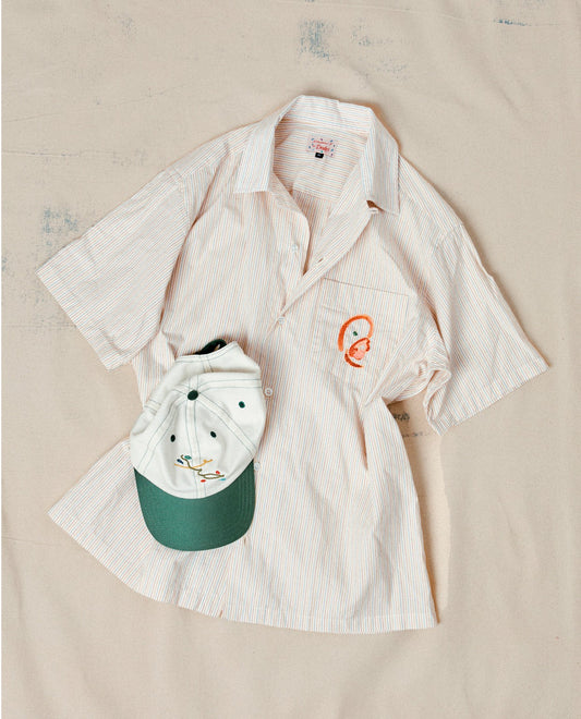 Drake's Mayumi Y. for Drake’s Stripe Cotton Camp Collar Short Sleeve Shirt