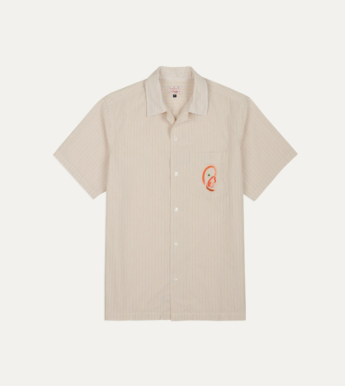 Drake's Mayumi Y. for Drake’s Stripe Cotton Camp Collar Short Sleeve Shirt