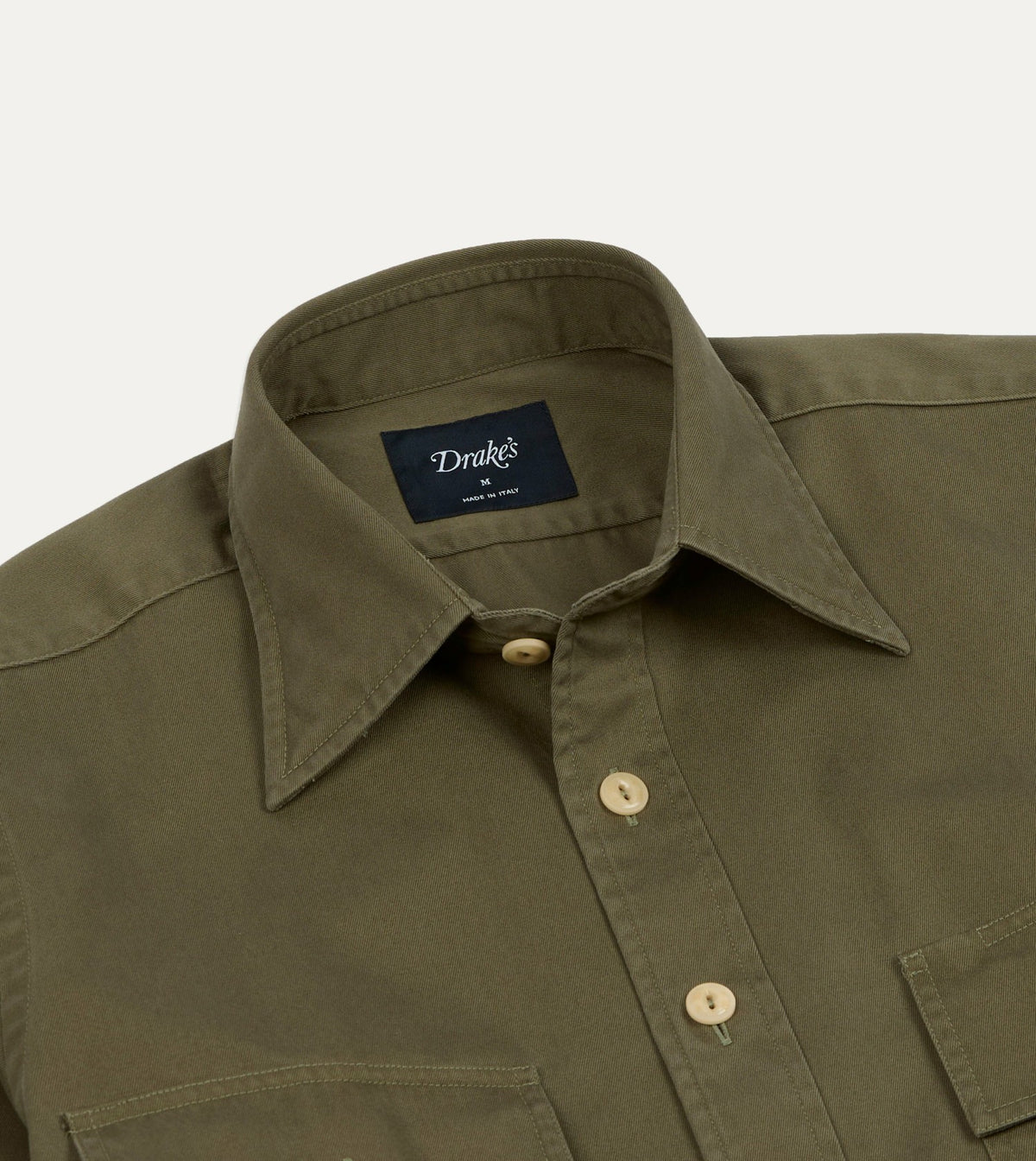 Drake's Green Cotton Long Point Collar Work Shirt