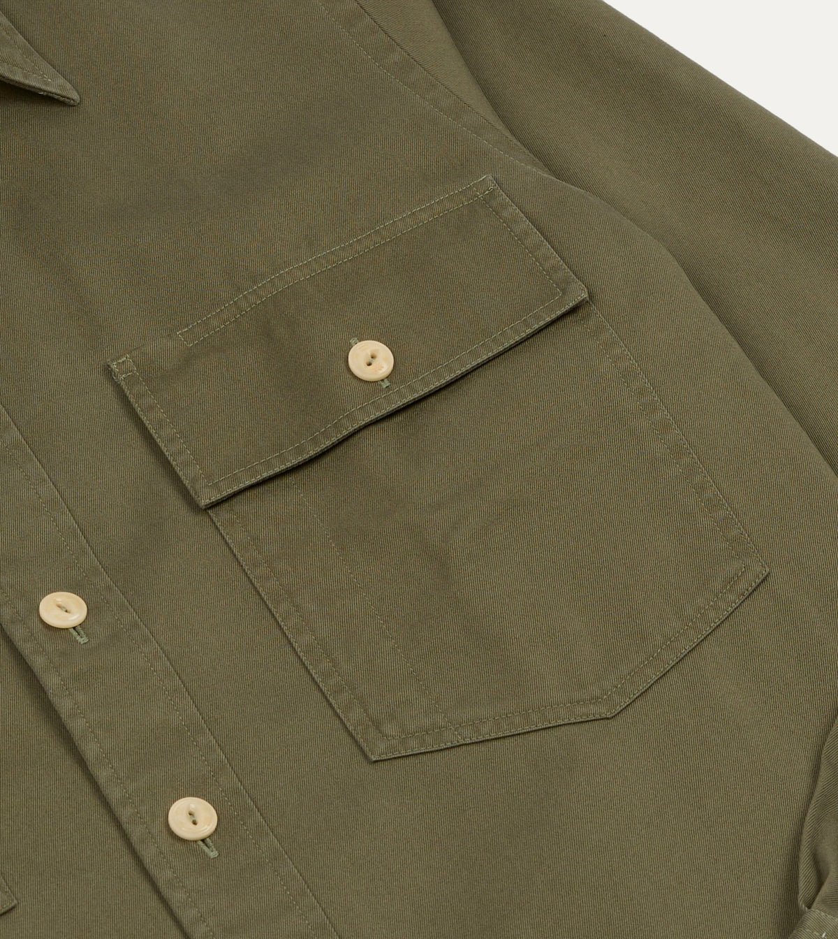 Drake's Green Cotton Long Point Collar Work Shirt