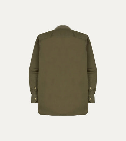 Drake's Green Cotton Long Point Collar Work Shirt
