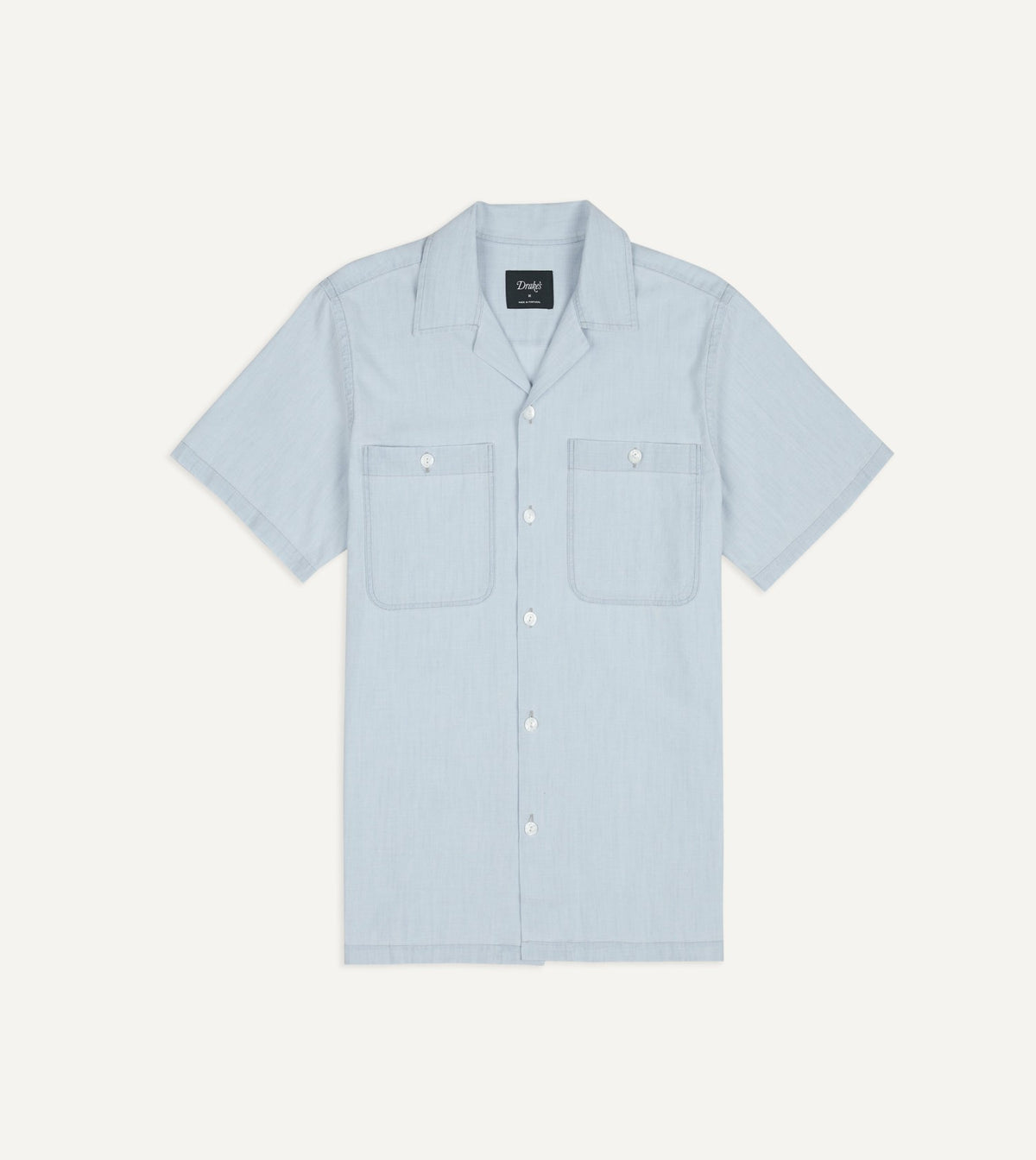 Drake's Blue Chambay Short Sleeve Camp Collar Shirt