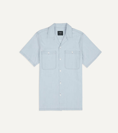 Drake's Blue Chambay Short Sleeve Camp Collar Shirt