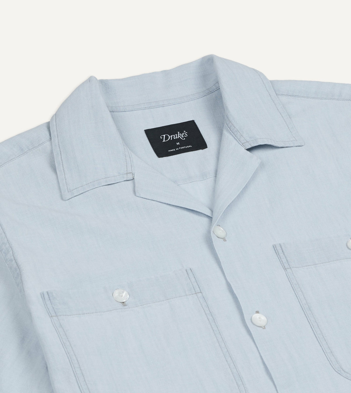 Drake's Blue Chambay Short Sleeve Camp Collar Shirt