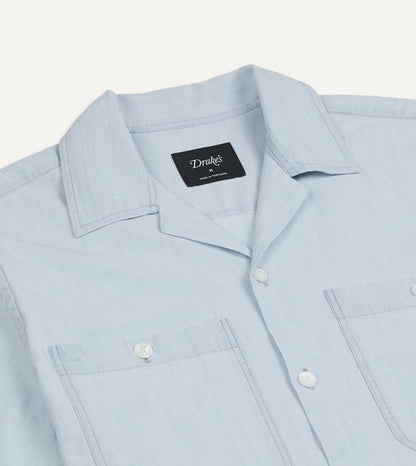 Drake's Blue Chambay Short Sleeve Camp Collar Shirt