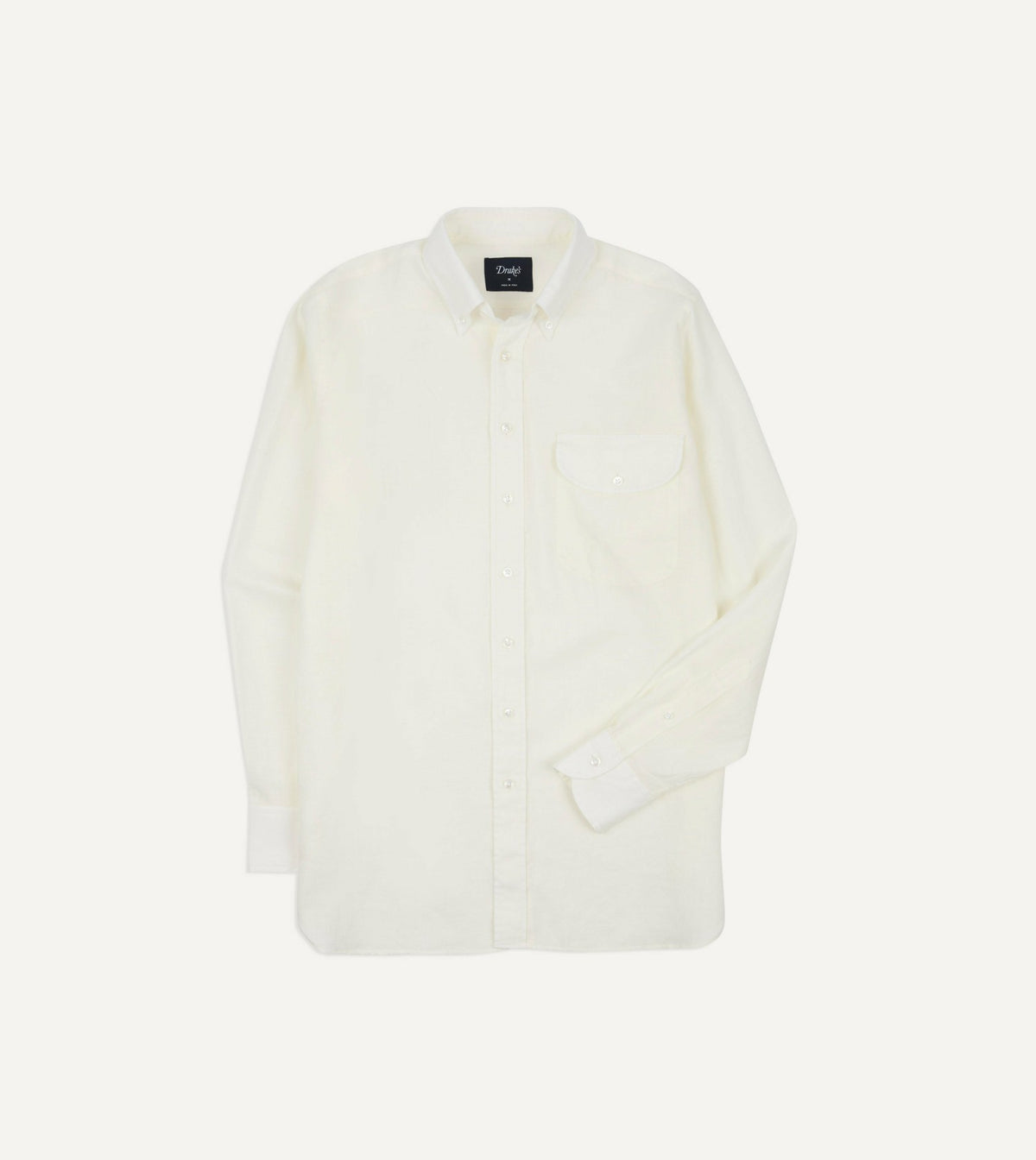 Drake's White Linen Button-Down Collar Shirt