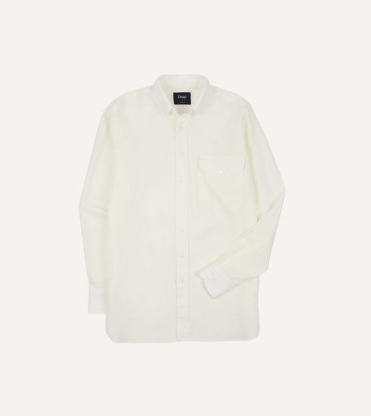 Drake's White Linen Button-Down Collar Shirt
