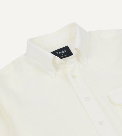 Drake's White Linen Button-Down Collar Shirt