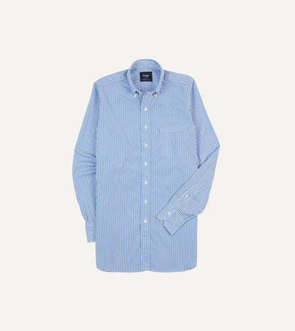 Drake's Blue Bengal Stripe Cotton Poplin Button-Down Shirt